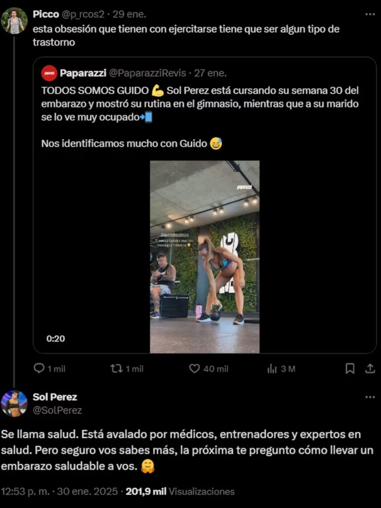 Qué dijo Sol Pérez frente a quienes la criticaron por entrenar mientras está embarazada