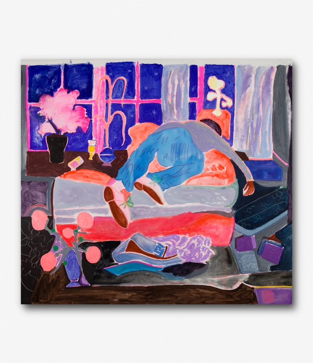 Manhattan (2024, Acrílico, tinta y marcador sobre tela). 