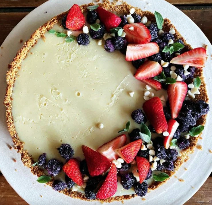 Tarta de frutas y choco blanco