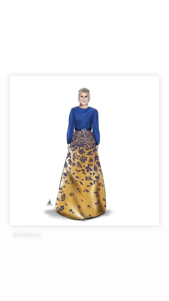 Máxima combinó su tiara favorita con un look azul y oro, para una gala en Kenia