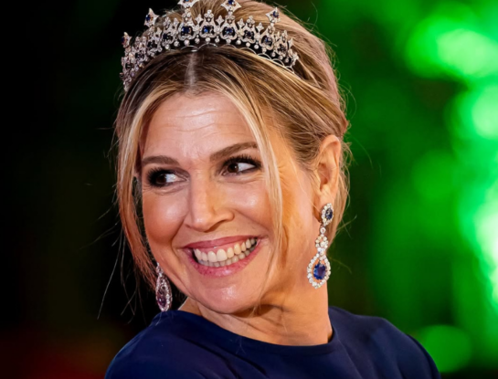 Máxima combinó su tiara favorita con un look azul y oro, para una gala en Kenia