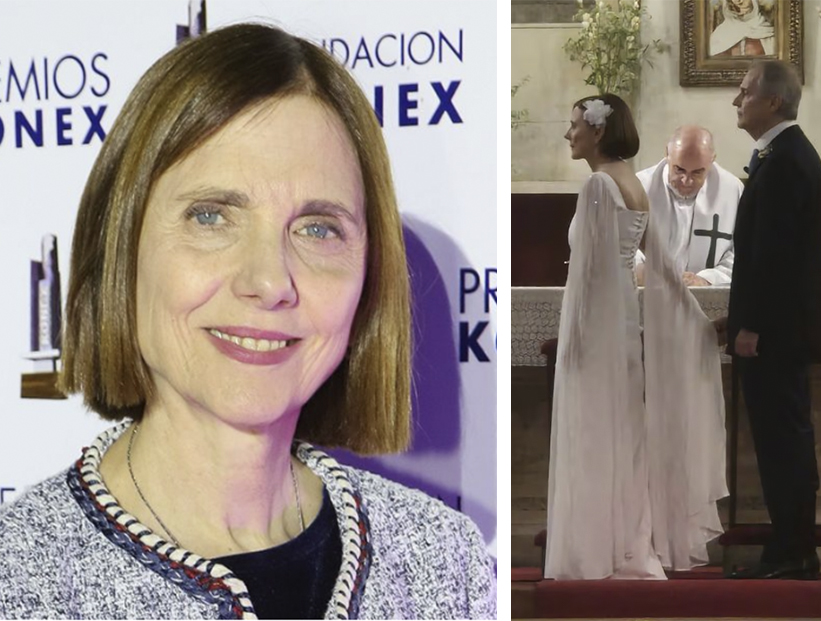 El look de novia tipo "Bridgerton" de Silvina Chediek: llevó un delicado diseño estilo Regencycore