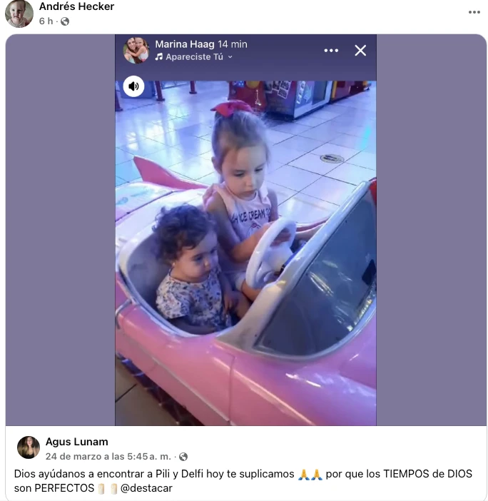 El último mensaje de Andrés Hecker antes de conocer la triste noticia del hallazgo del cuerpo de Pilar, su hija mayor. 