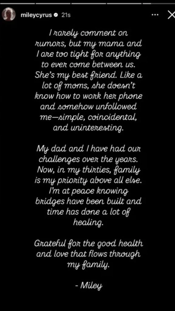 Miley Cyrus aseguró que hizo las paces son su padre, Billy Ray Cyrus