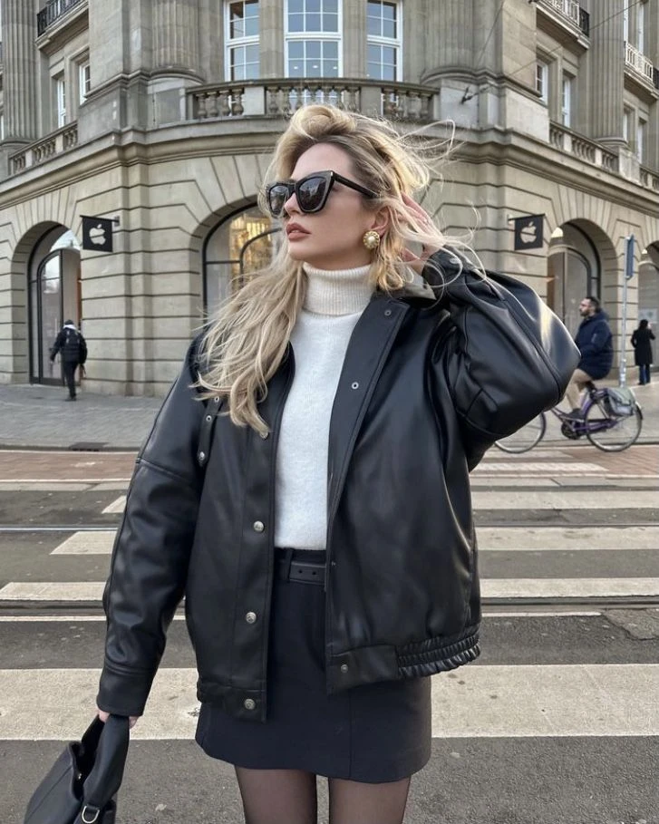 looks con campera bomber simil cuero