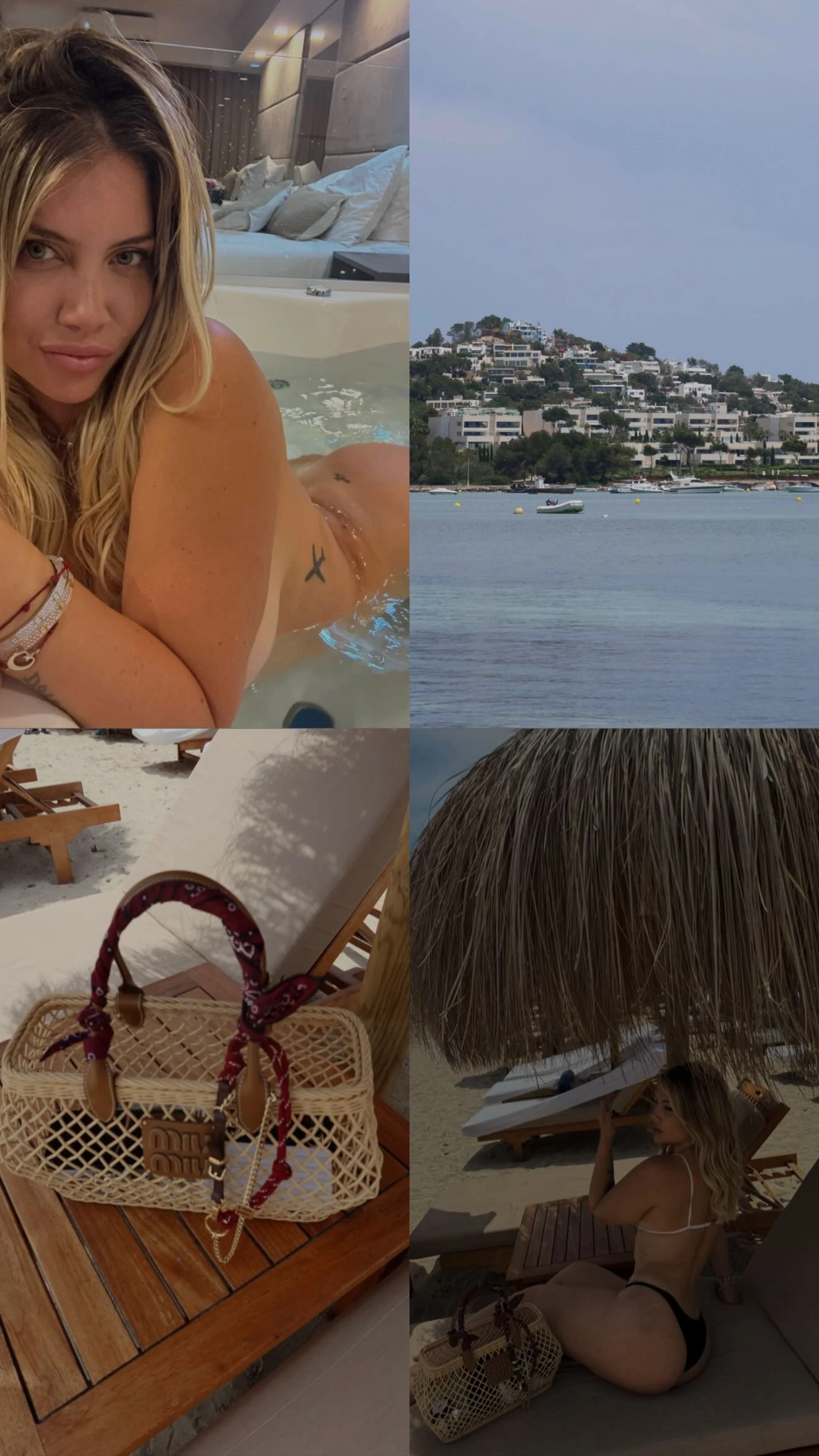 wanda nara en ibiza con bolsoplayero de lujo