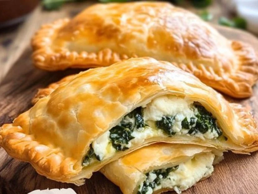 Empanaditas de masa filo con espinaca, queso de cabra y pasas