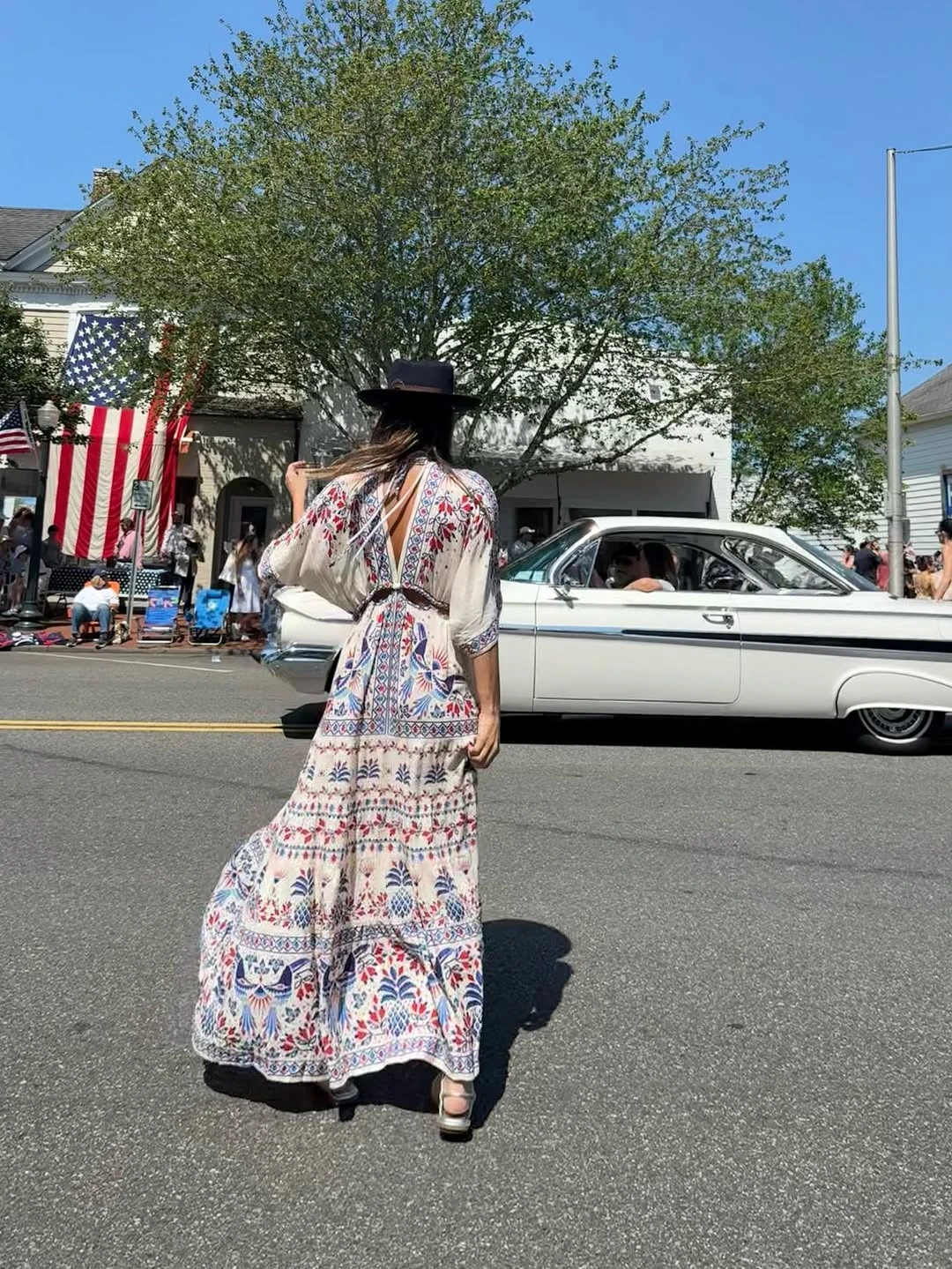 Pampita participó de un desfile por el 4 de julio con un look boho chic alusivo