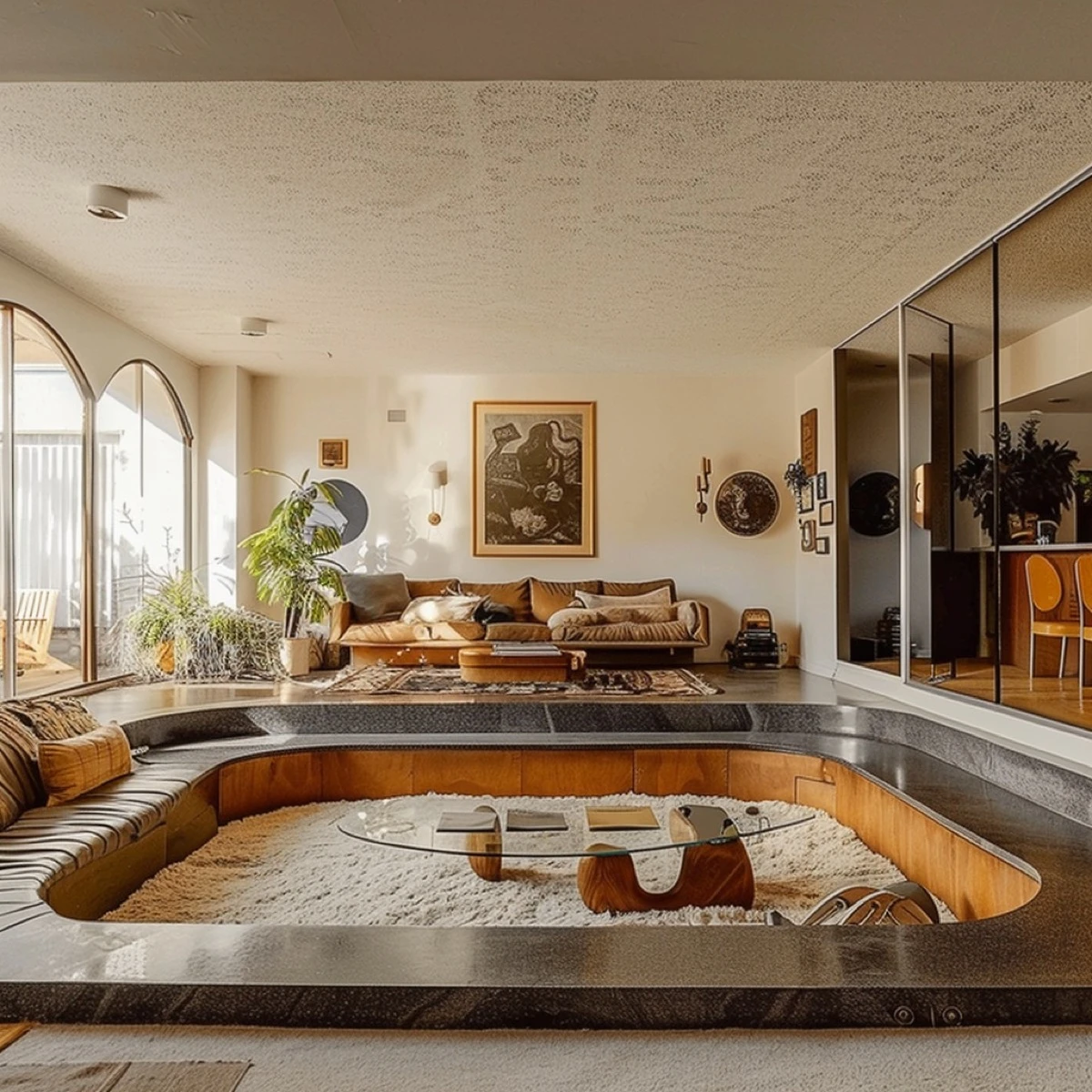 Bajar uno o dos escalones modifica la perspectiva y transforma la energía del espacio.  