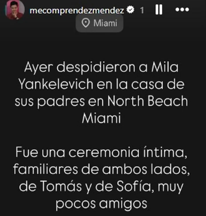 El posteo de Gustavo Méndez dando detalles de la despedida de Mila Yankelevich