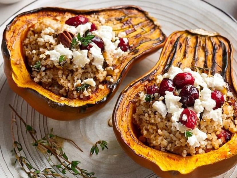 Calabaza asada: una receta con quinoa, espinaca y cranberries