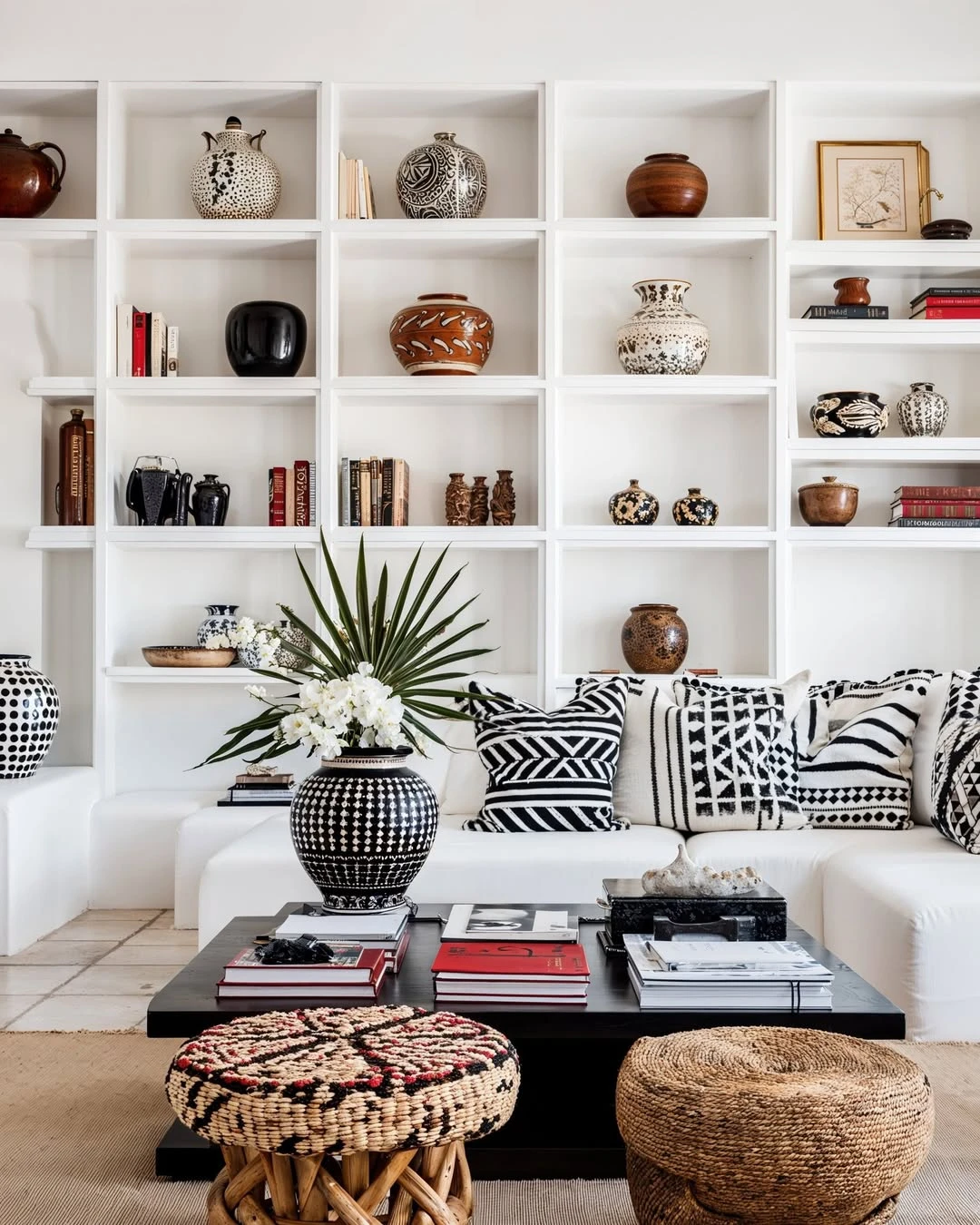 Biblioteca con colores intensos, patrones que remiten a México y texturas artesanales. 