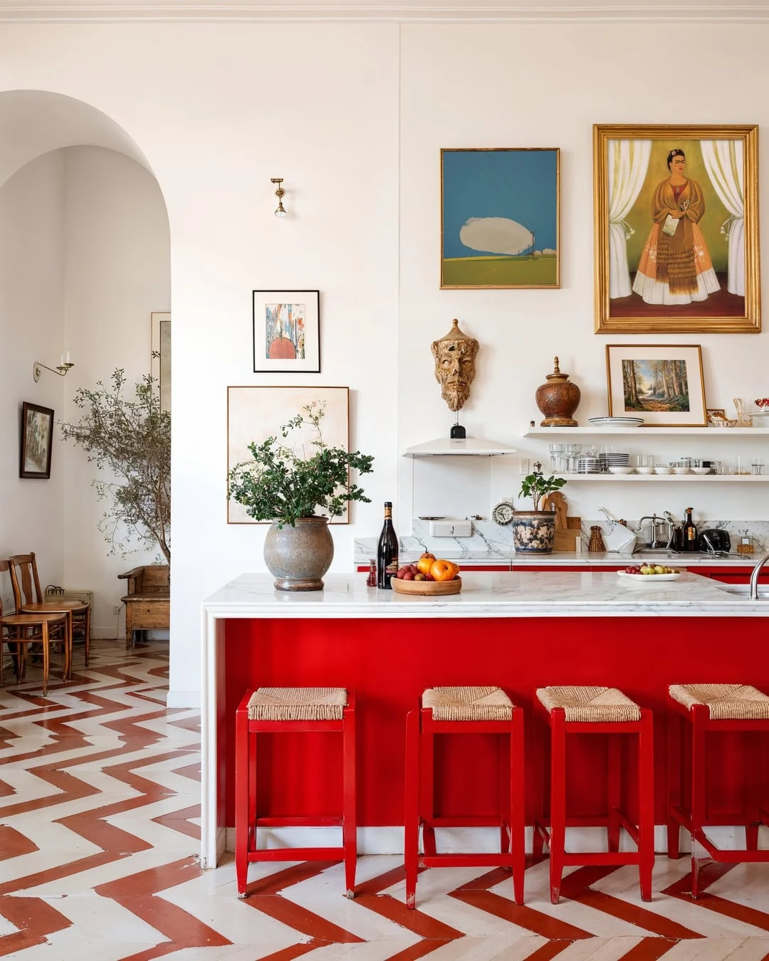 Una cocina con inspiración Frida Kahlo creada por IA for designers. 