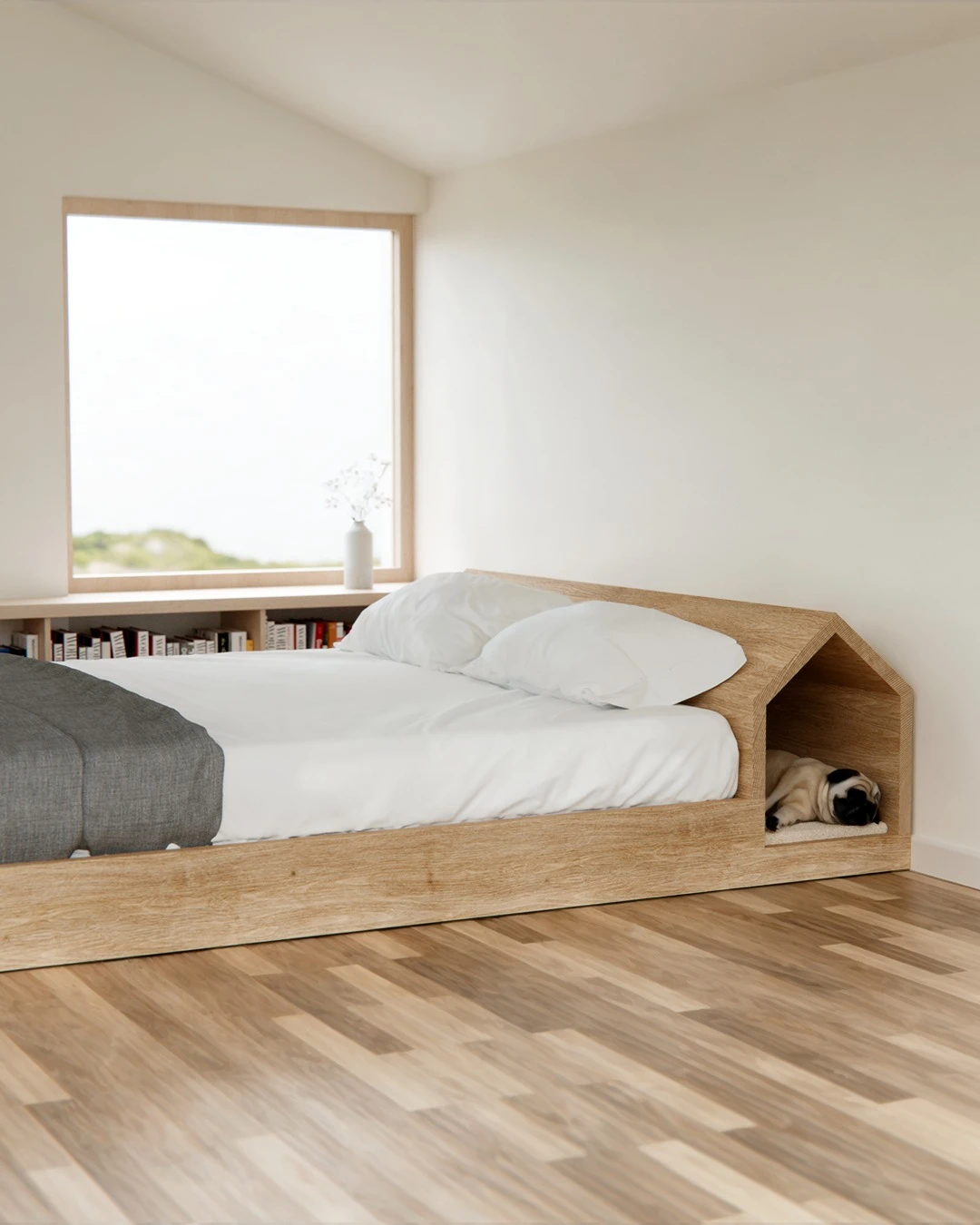 Es un diseño que combina el minimalismo escandinavo con una estructura cálida y práctica,