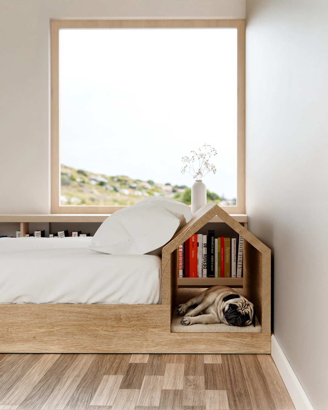 Liam de la Bedoyere diseñó la solución para poder dormir junto con su amada perra. 