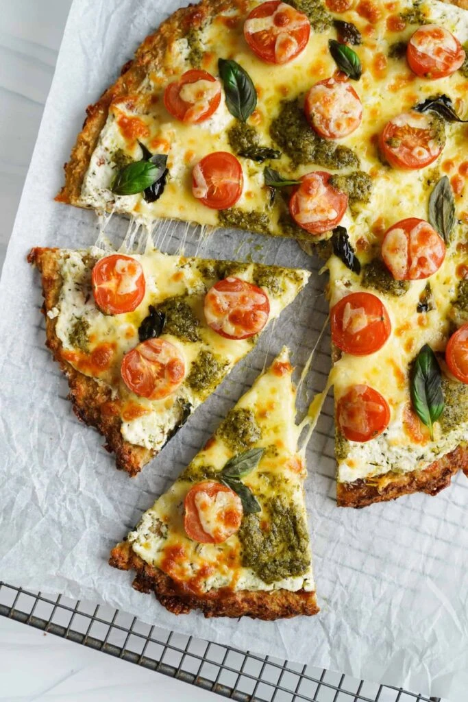 pizza con masa de coliflor