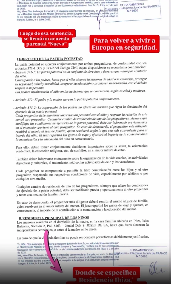 Jimena Buttigliengo mostró parte del acuerdo de tenencia compartida de sus hijos
