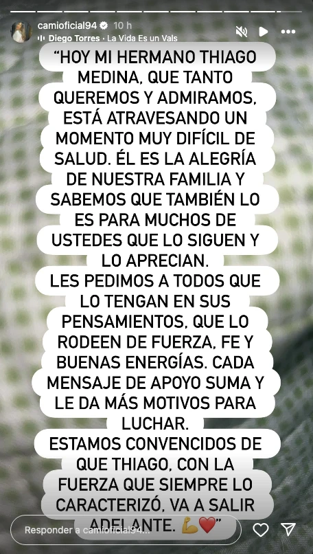 El nuevo mensaje de Camilota pidiendo por su hermano