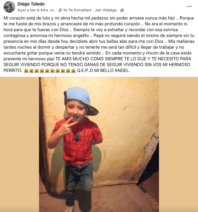 El posteo de despedida de Diego Toledo, el papá de Thian