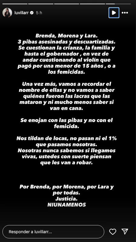 La Tora Villar se manifestó tras conocer el triple femicidio
