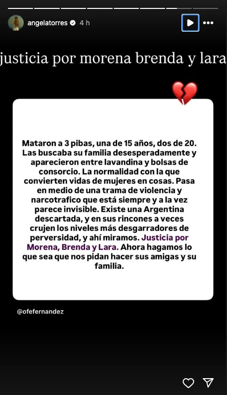 El posteo de Ángela Torres