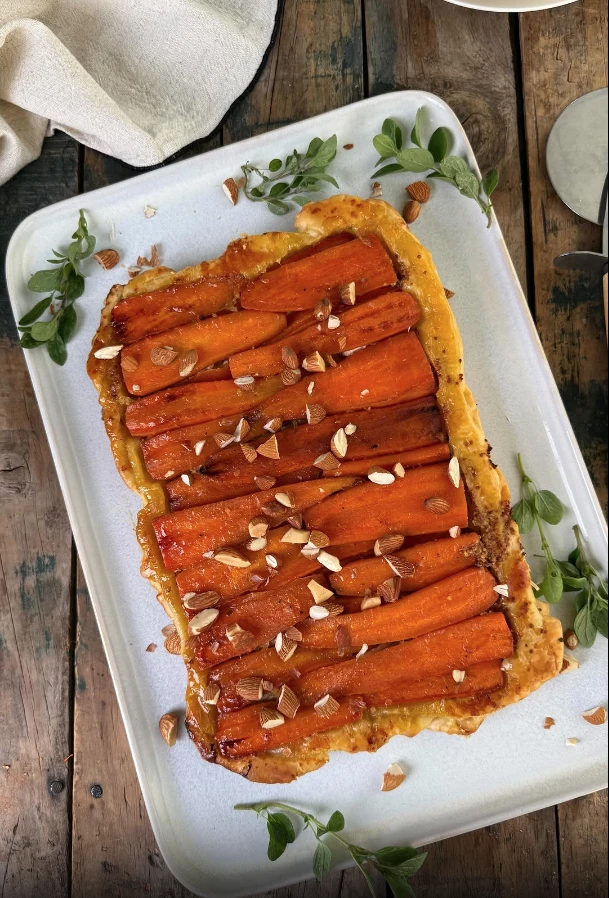 Tarta invertida de zanahorias y queso de cabra