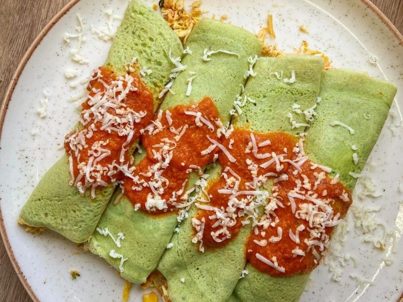 Canelones de calabaza y ricota con panqueques de espinaca