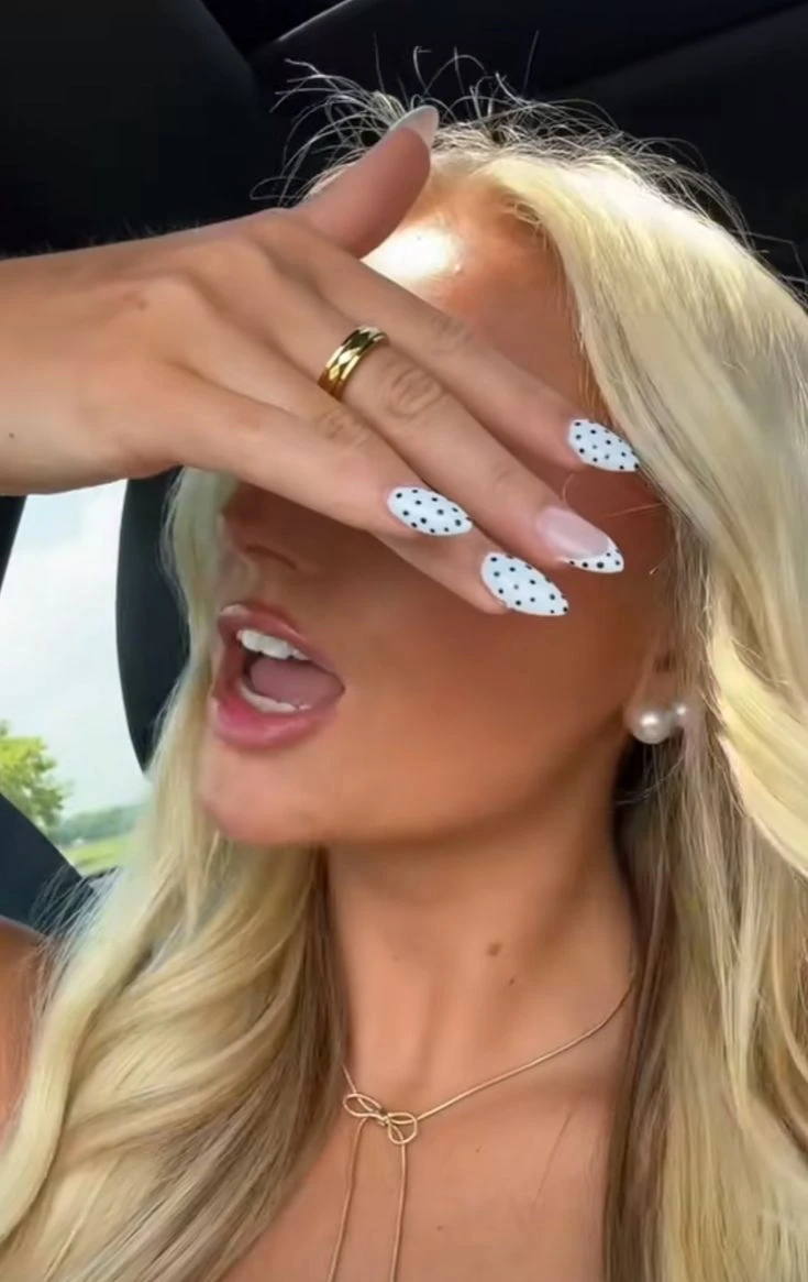 Dua Lipa Polka Dot nails