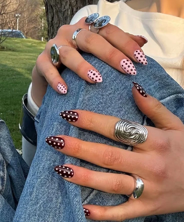 Dua Lipa Polka Dot nails
