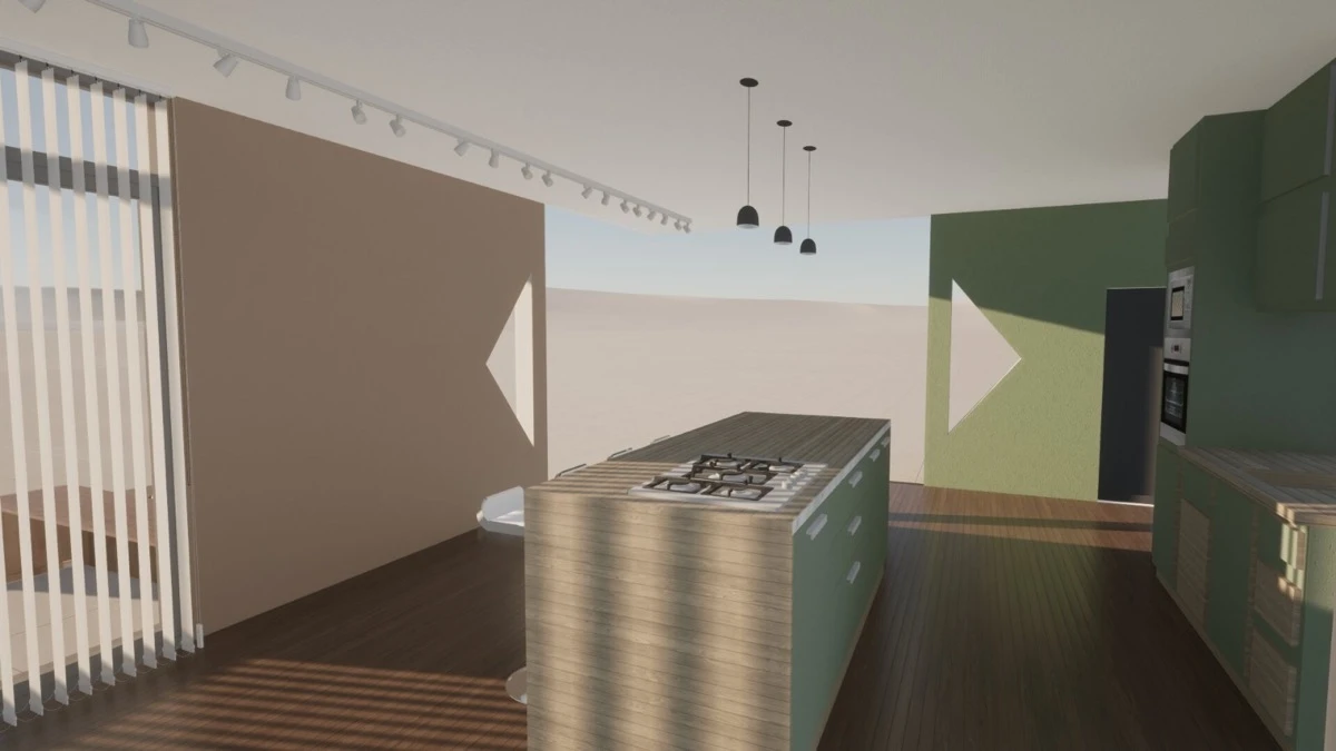 El verde domina la paleta de la cocina, evocando lo orgánico y fresco. 