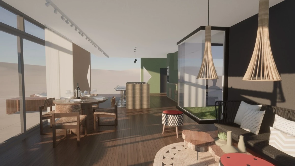 Con una superficie de 150 m2, la Casa para ti DECO x Grand Atlántida en La Rural lleva la firma del arquitecto Oscar Skok.