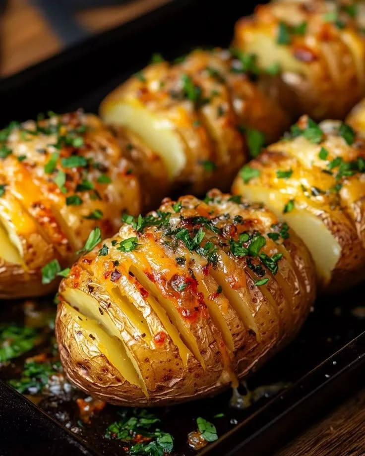 Papas hasselback: una receta con manteca de hierbas y parmesano

