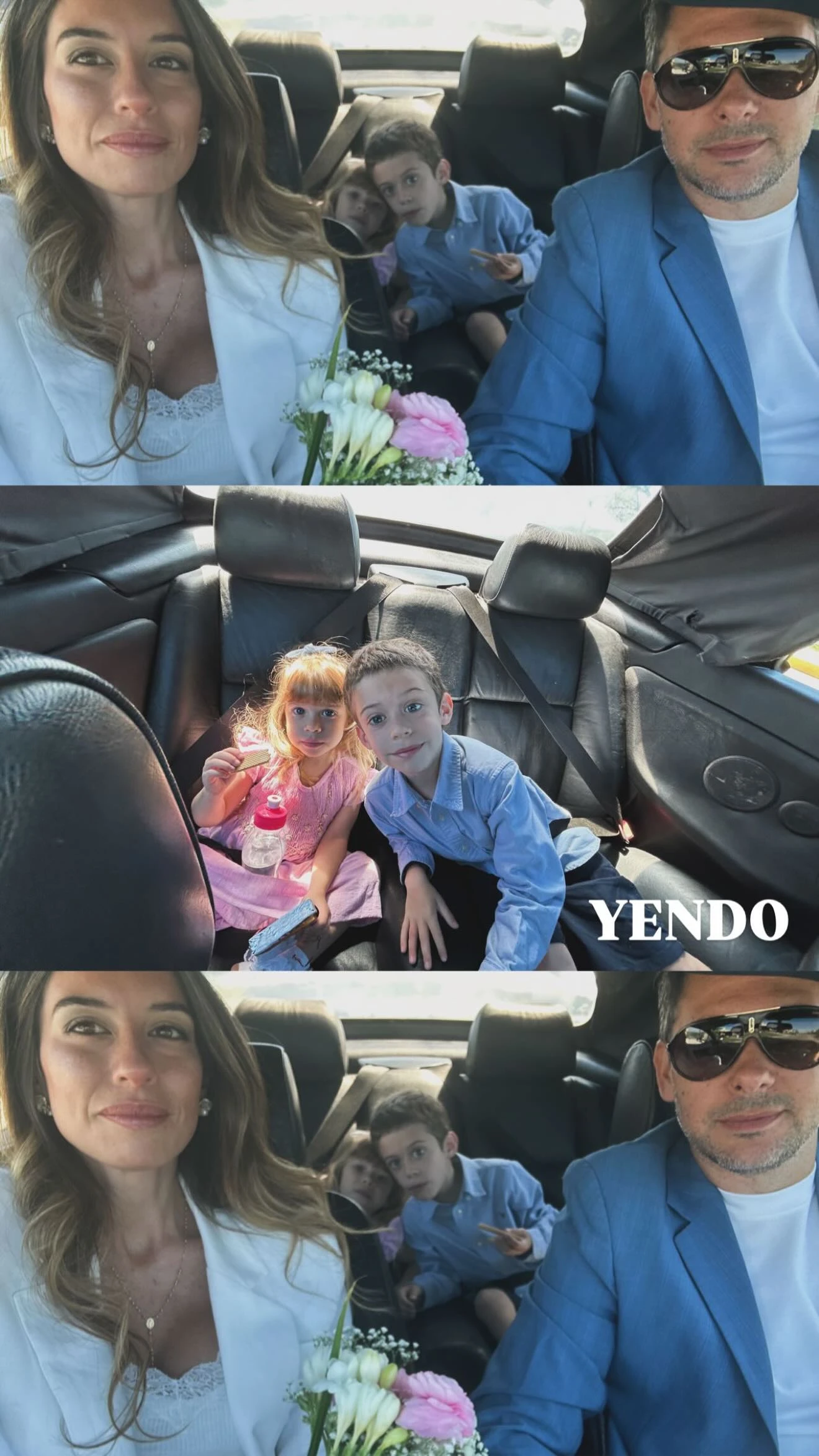 Rosario Burlando y Danilo Herrera con sus hijos camino al civil.