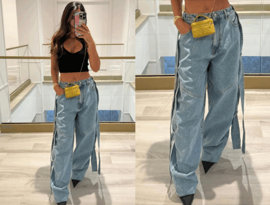 Antonela Roccuzzo mostró los jeans oversize con tiras que son tendencia