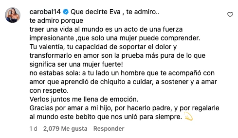 El mensaje de Carolina Baldini.