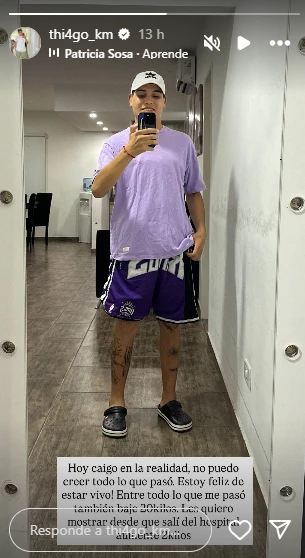 Thiago Medina mostró su mejoría a una semana de su alta. Foto: IG