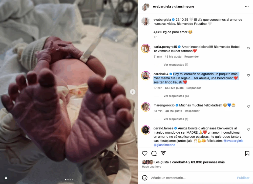El emotivo mensaje de Carolina Baldini tras el nacimiento de Faustino. 