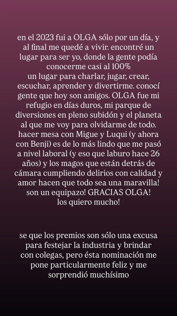 El mensaje de Gime Accardi en sus redes. Foto: Instagram
