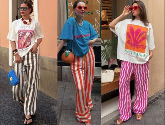 Pantalón rayado + remera estampada