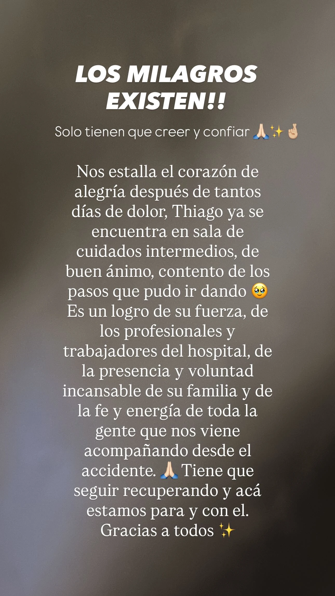 El mensaje esperanzador de Daniela Celis ante el nuevo parte de Thiago Medina