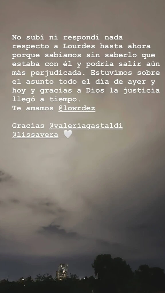 El mensaje de Virginia a su amiga Lowrdez. Foto: IG