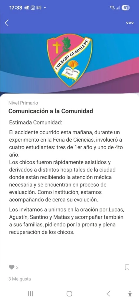 El comunicado oficial del colegio de Palermo tras la explosión