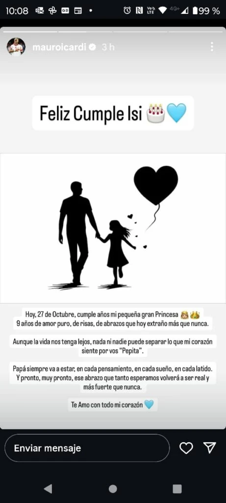El mensaje de Mauro Icardi por el cumpleaños de su hija Isabella. Foto: IG
