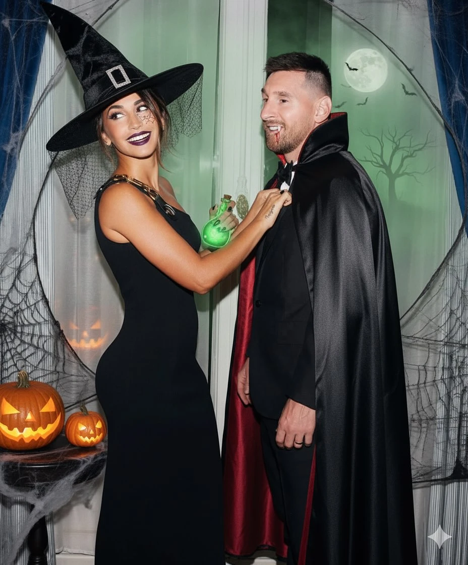 Lionel Messi y Antonela Roccuzzo sorprendieron con looks espectaculares en Halloween junto a sus hijos