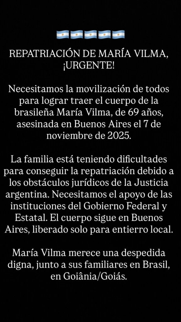 El posteo de la hija de la turista brasilera. Quiere llevar el cuerpo de su mamá a Brasil