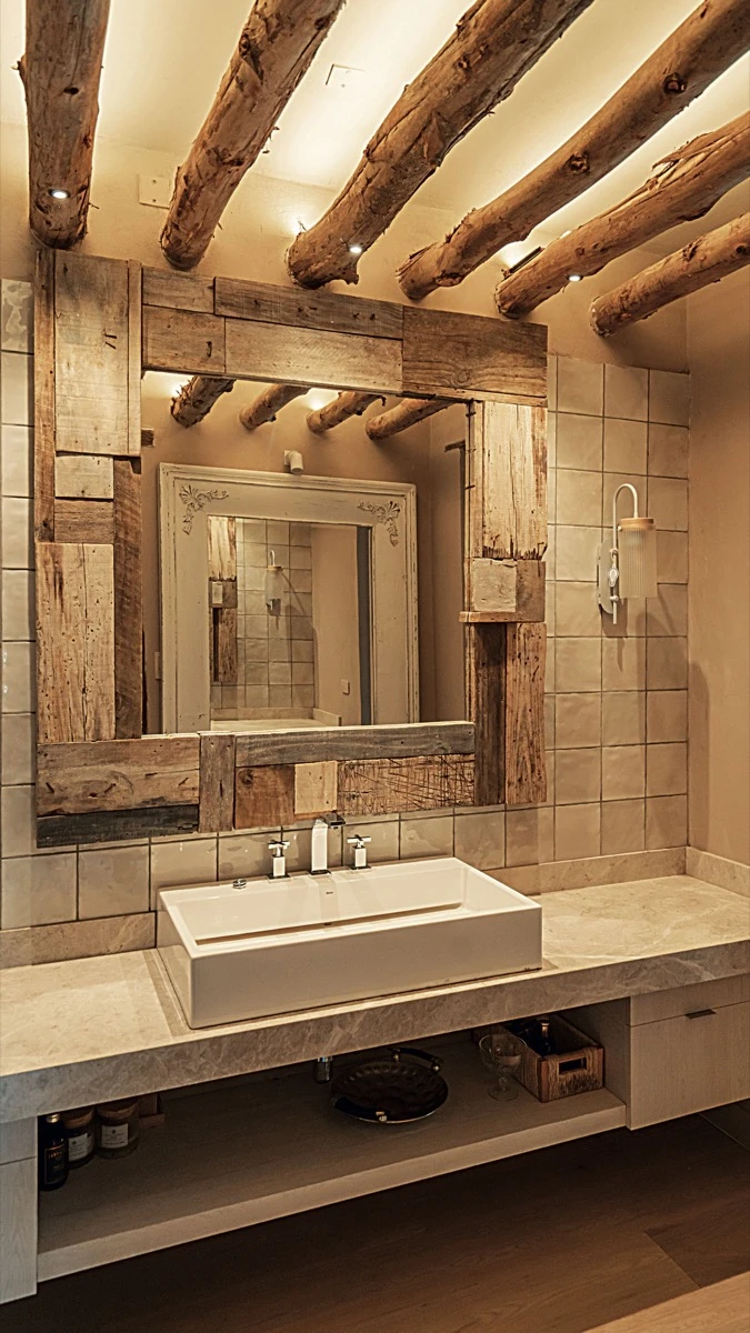 La impronta autóctona de un baño vestido de madera. 