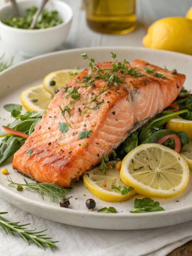 Salmón al horno con limón y eneldo