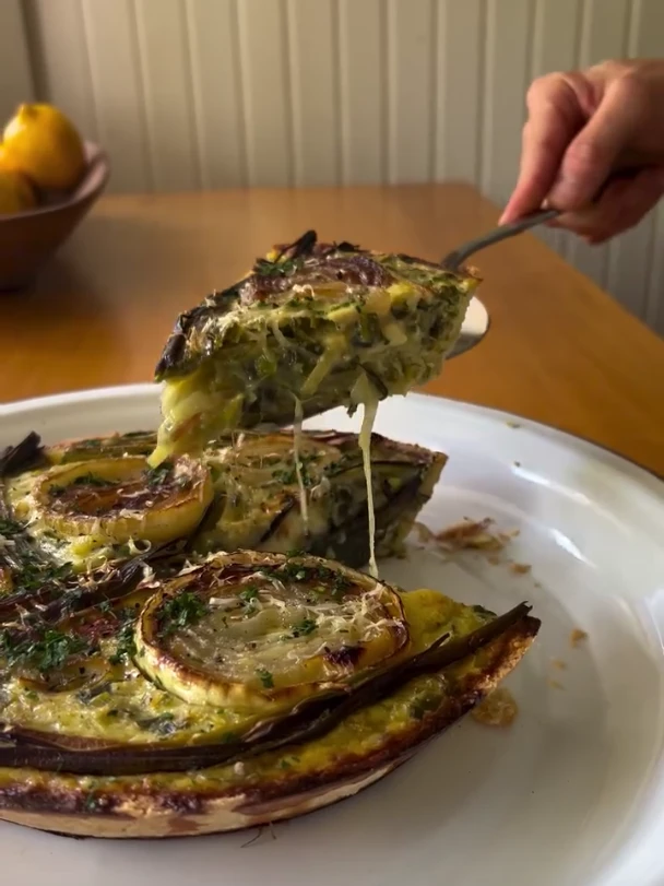 Tarta de puerros y cebollas