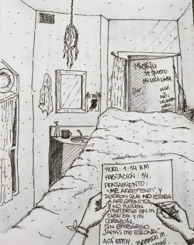 Desde la prisión compartió en sus redes dibujos que reflejaban su vida en la cárcel