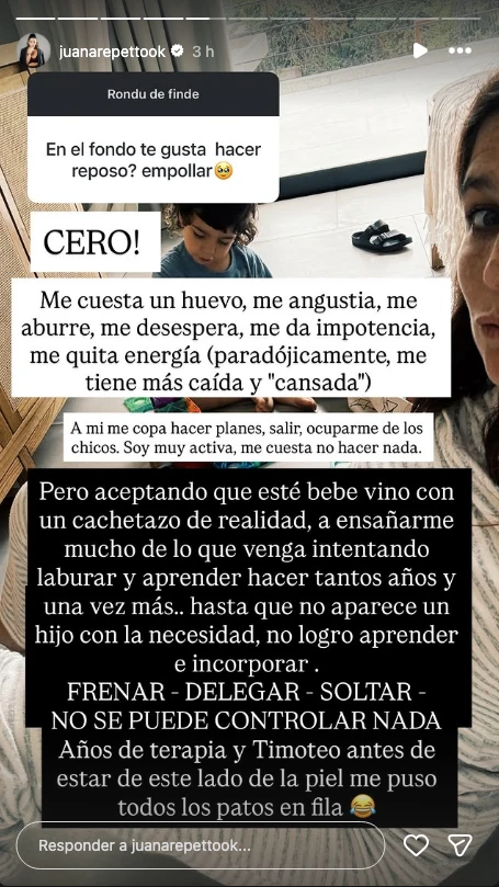 Juana Repetto habló del reposo que debe hacer y se sinceró: “Me desespera”
